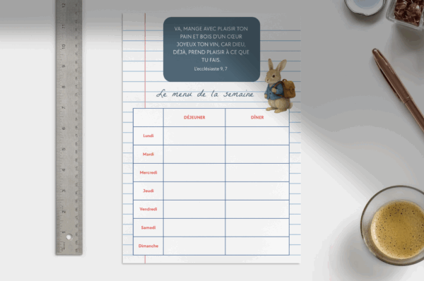 Planning Menu - 12 Template pour l'année