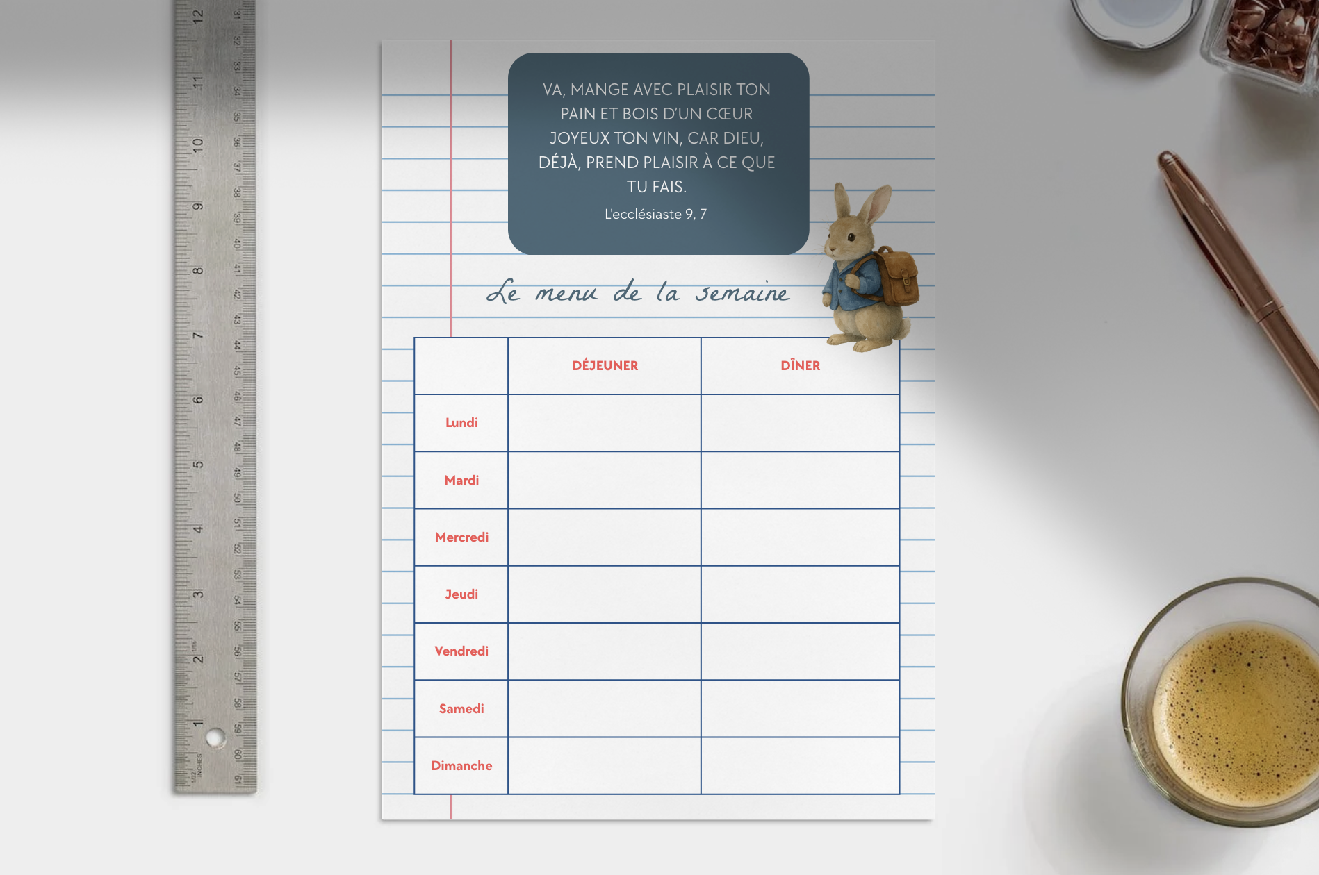 Planning Menu - 12 Template pour l'année
