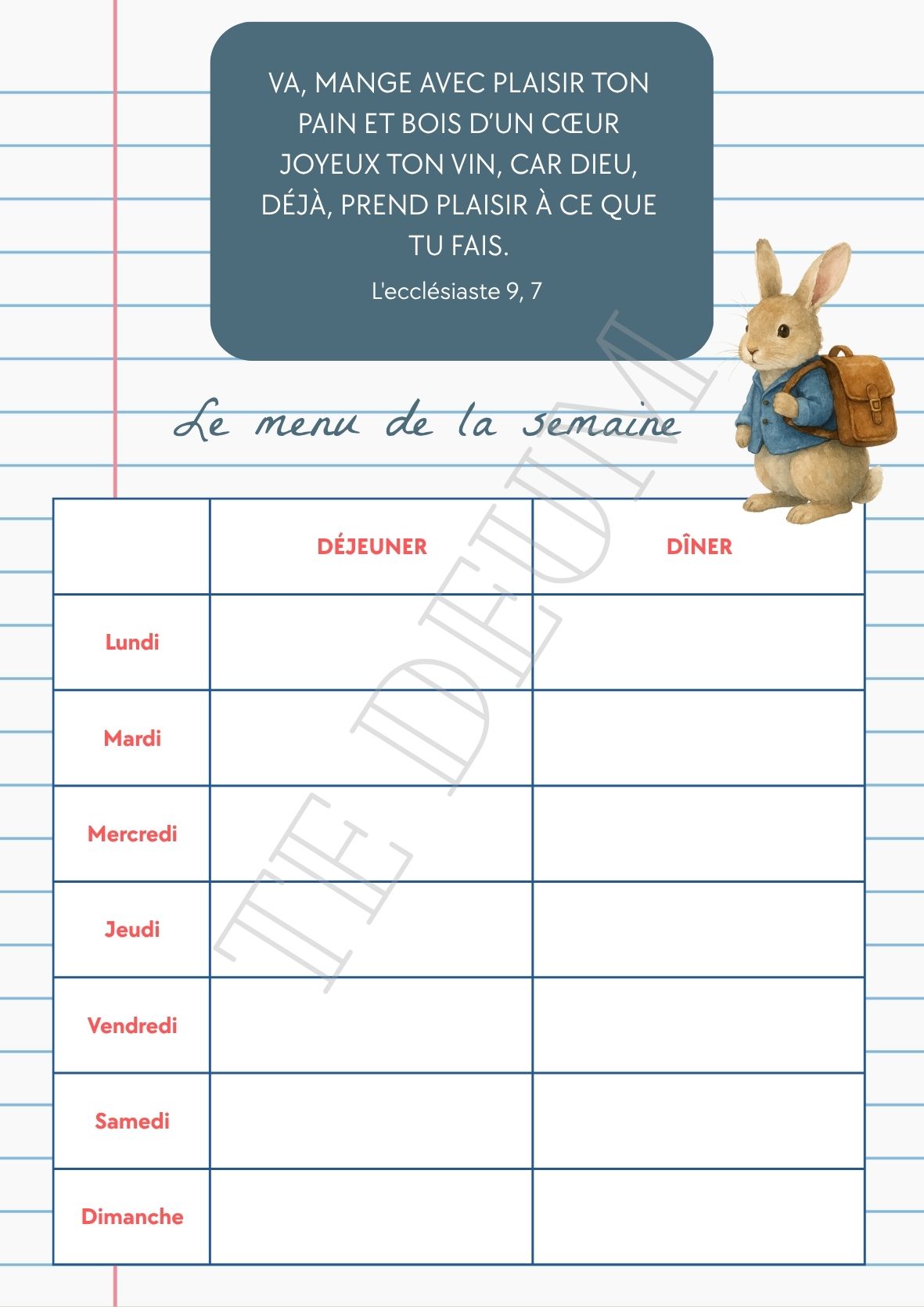 Planning Menu - 12 Template pour l'année – Image 2